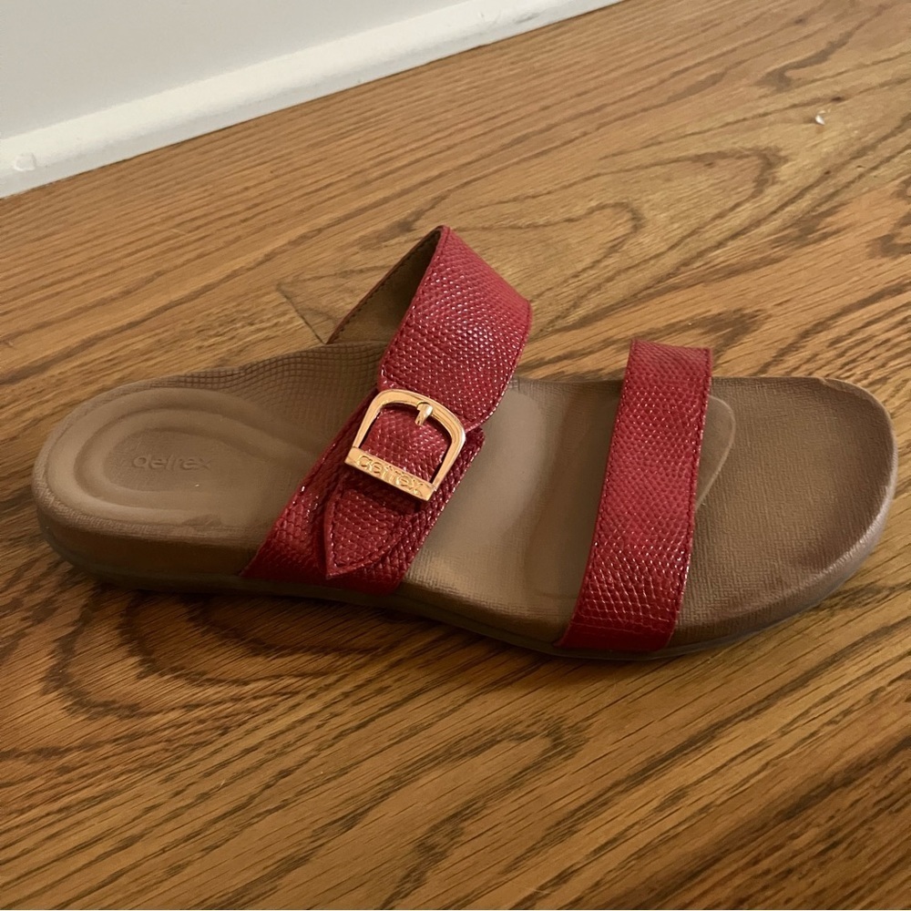 Aetrex Women's Mimi Red Lizard Adjustable Velcro Slide Sandals Orthotic US 6-6.5 - Picture 3 of 10